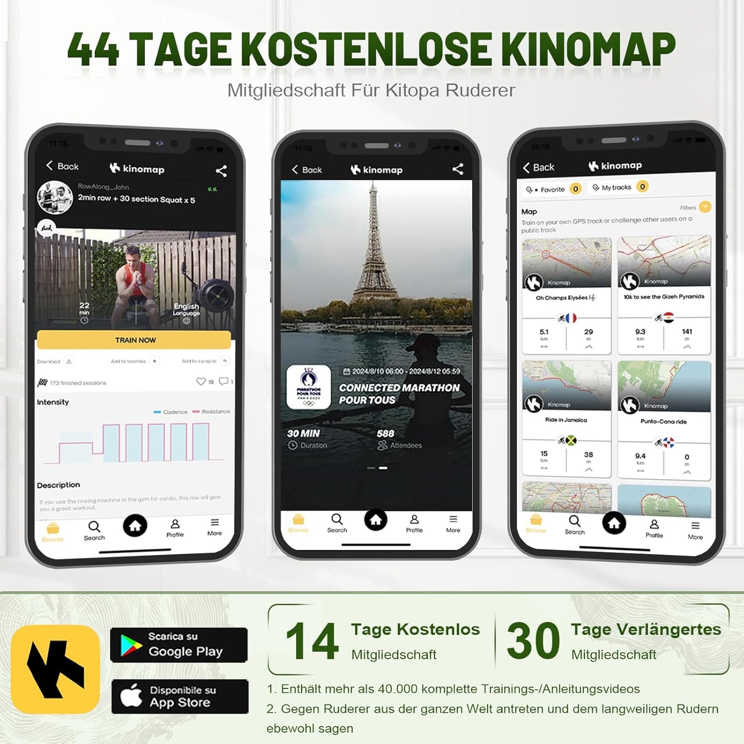 Kitopa Rudergerät für Zuhause aus Eiche, Klappbar Rudergerät mit Bluetooth Display & Verstellbarer Handy-Halter, Rudergerät Wasser mit 30 Tage kostenlose Kinomap-Mitgliedschaft, Max Benutzerhöhe 2m